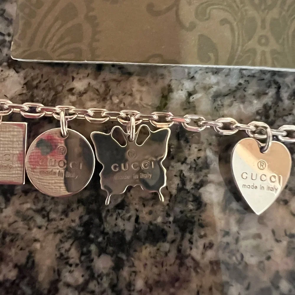 Gucci Trademark Silver Engraved Charm Bracelet - Picture 6 of 8